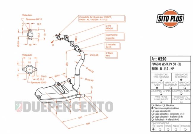 MARMITTA Sito Plus scarico sportivo per Vespa PK 50 S SS PK 50 XL xl2 XLS FL